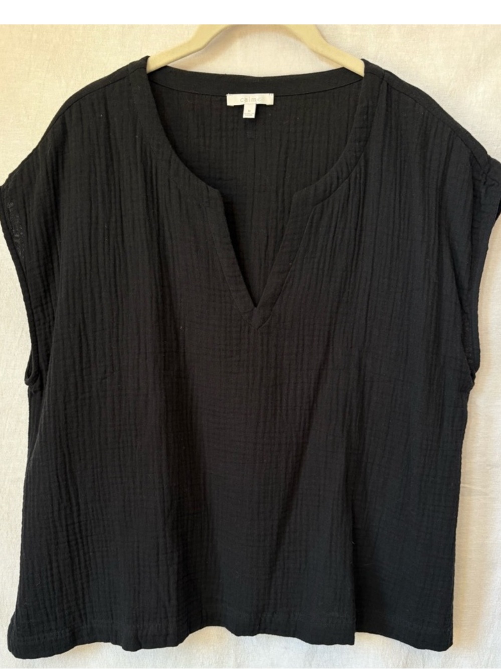 CALME by JOHNNY WAS WOMENS BLACK COTTON GAUZE CAP SLEEVE BLOUSE